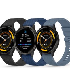Bracelet YLK Compatible avec Garmin Venu 2/3, Vivoactive 4, Forerunner 255/265 - Silicone 22mm - Noir/Bleu Marine/Gris B