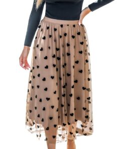 CUPSHE Jupe midi en maille pour femme - Imprimé cœur - Taille haute