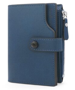 HNOOM Portefeuille Homme RFID Bloquant avec Porte Monnaie Zippé, Verticale en Cuir PU avec 17 Portes Carte (Bleu)