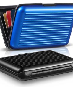 PYEUIFT 2 Pièces Porte-Carte en Aluminium pour Hommes et Femmes - Protection RFID, 6 Slots, Bleu/Noir