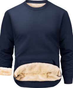 Hommes Col Rond Sweatshirts Doublés Chauds Pulls d'hiver avec Poche Pullover Polaire Suche_HEMANT