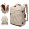 Sac à dos pour ordinateur portable 17.3" pour femme, Voyage et travail, Marron abricot avec compartiment adapté à l'ordi