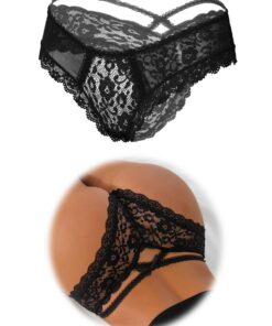 Ohmydear String Femme Sexy Chic érotique Slip Croisées Creux Out Entrejambe en Coton Dentelle XS-4XL Transparent