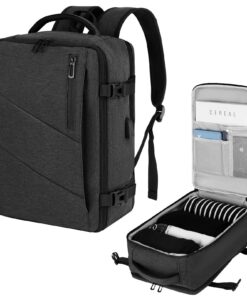 VOESLD Sac à Dos Voyage Gris Foncé Femme Homme Loisir Portable 44L avec Port USB