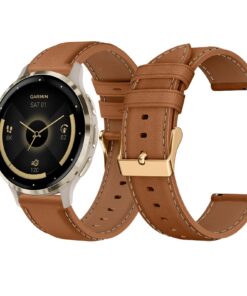 Garmin Venu 4 41mm/Venu 3S 41 mm/Forerunner 265S/Forerunner 255S 18 mm Brun Cuir Remplaçant pour Smartwatch, Compatible