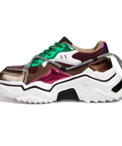 Baskets Femme Rétro Chaussures Lucky Step Plateforme Chunky pour Usage Quotidien et Promenades - Blocs de Couleurs