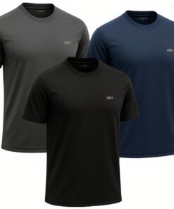 KISIA Hybrid Tech – T-Shirts Sport Homme Respirant Léger Séchage Rapide Idéal Musculation Fitness Running Noir/Bleu fonc