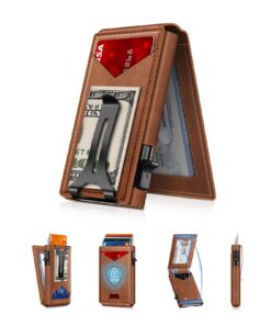 Portefeuille RFID GHUKY pour homme avec pince à billets pour 10 à 12 cartes, étui minimaliste avec fenêtre identificatio