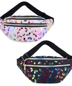 DKDDSSS Sac à Banane Femme Imperméable Holographique 2 Pack pour Randonnée et Festivals avec 2 Poches Zippées et Ceintur