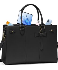 Sac à main Rainsmore Noir PU Cuir Femme pour Étudiante avec Ordinateur 15,6 Pouces