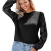 CUPSHE Chemisier en similicuir longues manches bouffantes col rond pour femme