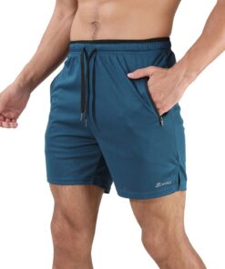 Suwangi Short de Sport Homme Respirant Séchage Rapide Pantalon Court Gym Fitness avec Poche Zippé