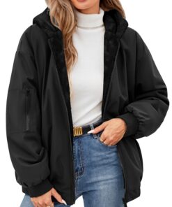 Manteau Tuopuda Femme Hiver Chaud Réversible Sherpa avec Capuche et Poches