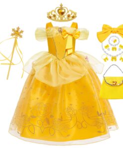 Eleasica Fille Déguisement La Belle Et La Bête Robe Jaune Costume Cosplay Anniversaire Fête Partie Carnaval