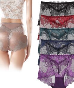 KURTIK Sous-Vêtements en Dentelle Creuse Sans Couture pour Dames, Culottes Séduisantes 5 Pièces (Tailles B, XL)