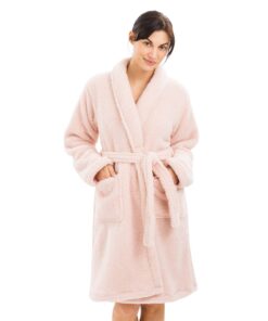 ROBE DE CHAMBRE FEMME POLARISE SHERPA MICROFIBRE OEKO-TEX - PEIGNOIR LONG POUR L'HIVER AVEC POCHES ET CEINTURE