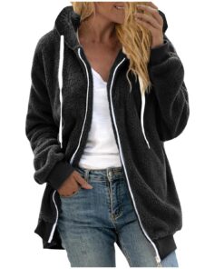 Wyongtao Veste Femme Polaire Chaud & Chic Ample Casual Hiver En Peluche Doublure Manches Longues Poche Zippée