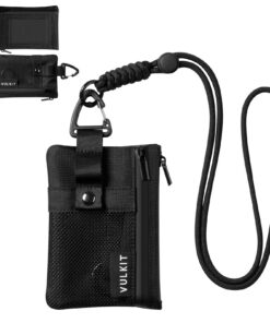 VULKIT Portefeuille Minimaliste avec Blocage RFID et Résistance à l'Eau, Étui pour Cartes d'Identité (Noir, 100% Cuir sy