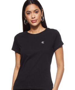 Calvin Klein T-Shirt Femme à Manches Courtes avec Embroiderie CK - Col V Casual Fashion