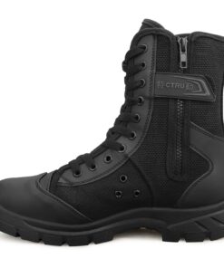 QUNLON Militaire Bottes Hommes Noiresavec Zip Botte Moto Combat Tactiques en Plein Air