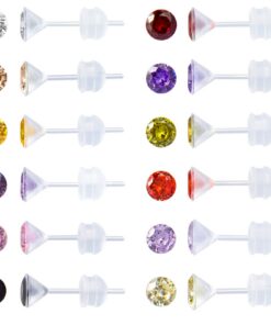 JMFENFA Boucles d'oreilles en plastique pour oreilles sensibles femmes zircon 3 mm 4 mm 5 mm