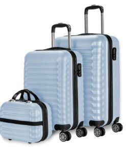 Valises de Voyage Numada Bleu Clair et Sac de Toilettage, Moyennes, Rigides 4 Roues, ABS, Robustes et Légères