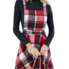 CUPSHE Robe trapèze courte pour femme - Imprimé écossais rouge à carreaux - Col carré dos croisé