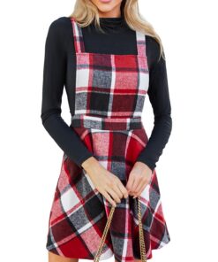 CUPSHE Robe trapèze courte pour femme - Imprimé écossais rouge à carreaux - Col carré dos croisé