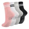 QEEROYO 4 Paires Antiderapant Yoga Chaussettes Femmes pour Pilates et Yoga