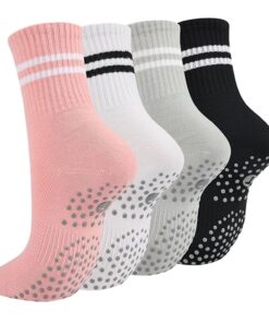 QEEROYO 4 Paires Antiderapant Yoga Chaussettes Femmes pour Pilates et Yoga
