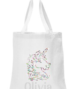 Sac tote bag fille personnalisé licorne à strass | Mode enfant | École et quotidien | Design unique et décoré de paillet