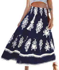 CUPSHE Jupe bohème élégante pour femme - Taille élastique avec ceinture à nouer - Jupe longue décontractée pour les vaca