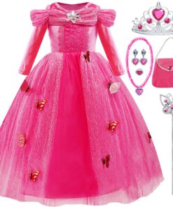 Robe Princesse Fille Manches Longues Halloween Costume Carnaval avec Accessoires pour Fêtes Noël et Anniversaire