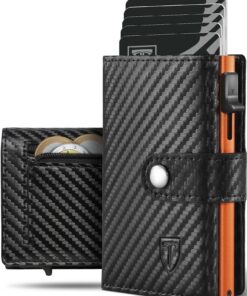 Tomylv Portefeuille Homme en Cuir en Fibre de Carbone - Porte Cartes avec Blocage RFID - Noir Orange
