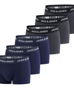 JACK & JONES Lot de 6 boxers homme en coton extensibles style rétro noir/rouge/vert/bleu/gris tailles S/M/L/XL/XXL/3XL/4