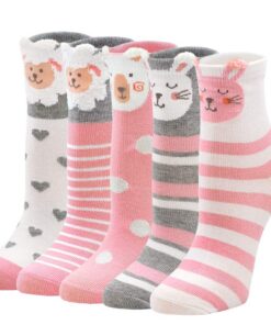 Chaussettes LOFIR Fantaisie Motif Animal Filles Douces en Coton Taille 20-22, 24-29, 31-34, 35-38, 5 Paires OEKO-TEX STA