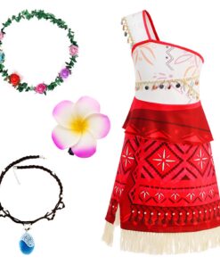 Déguisement Vaiana 2 Fille avec Robe Vaiana, Collier, Couronne et Épingle Fleur (120CM) pour Anniversaire et Halloween D