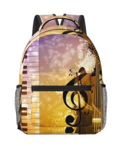 JEJEA Sac à dos portable imprimé notes de musique piano violon - Sac universitaire et voyage approuvé avion Noir 15.6" -