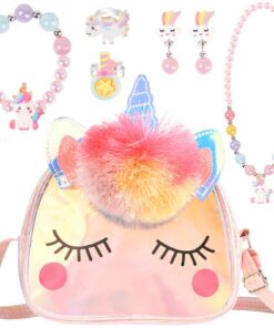 Accessoires de princesse pour fille peluche sac à mainbijoux license unicorn filles collier bracelet boucles d'oreilles