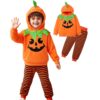 Costume Halloween Enfant Citrouille 2 Pièces, Deguisement Citrouille Sweat Capuche et Pantalon rayé Fille Garçon 2-6 ans
