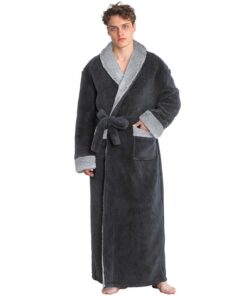 PUTUO Peignoir Robe de Chambre pour Homme Hiver Long Polaire Pilou-Pilou Doux Cadeau Noël