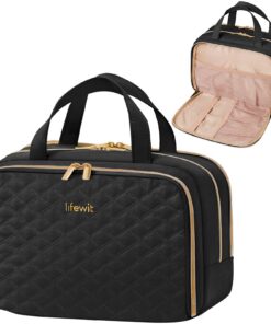 Sac de Voyage LifeWit Noir Recyclé, Trousse de Toilette Femme & Homme, Rangement Cosmétique avec Poignée, 10 L