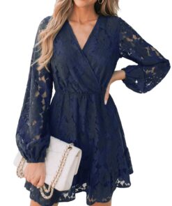 CUPSHE Mini robe de mariée élégante col en V manches paysannes taille haute bridal dress