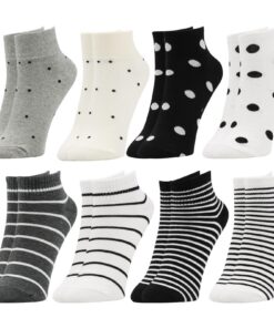 VEGCOO 8 Paires Chaussettes Femme Rayures à Pois Coton 35-40 pour l'Usage Quotidien Chic et Confortables