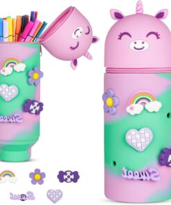 Trousse à crayons silicone extensible motifs licorne pour étudiants et bureaux