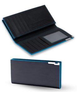 Portefeuille Homme Grand Format Cuir Veritable Élégant - Pour Hommes Affaires, Sac à Money Bleu Bord, Style Moderne Gran