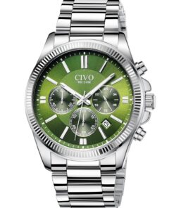 Montre CIVO Homme Chronographe Argent Acier Inoxydable Étanche Date Quartz