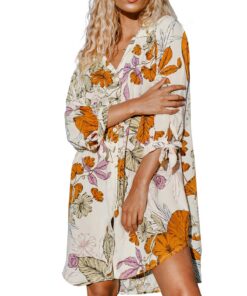 CUPSHE femmes Robe chemise boutonnée fleurie à manches longues pour printemps et été - confortable et élégante - 2XL