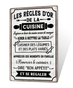 Plaque Métallique Règles d’Or de la Cuisine Putuo, Idéal pour Cuisine et Salle à Manger, Vintage Aluminium 30x20 cm