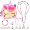 MEOWMEE Sac à main enfants avec ensemble de bijoux - Pour filles - Idéal pour des soirées costumées et festivals d'été